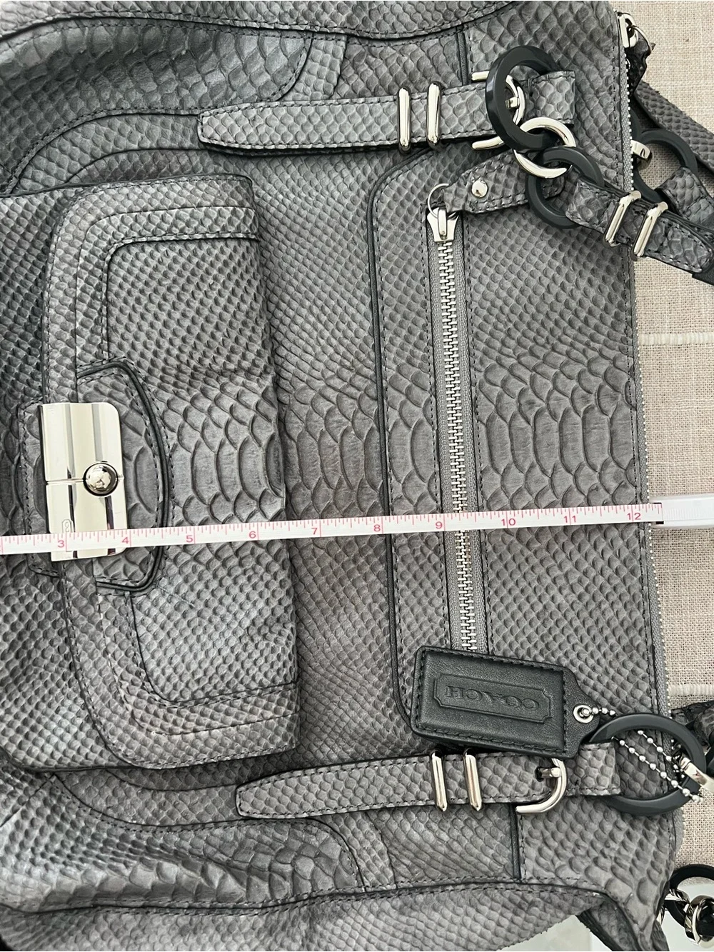Coach Kristin Gray Python-Embossed  Bag with Silver Hardware F12938